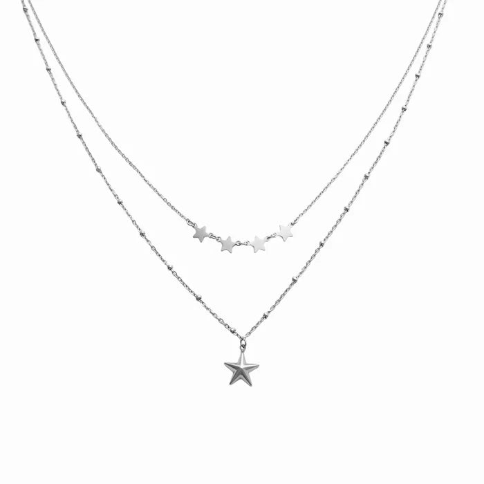 Dubbele Ster Ketting Zilver