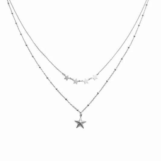 Dubbele Ster Ketting Zilver